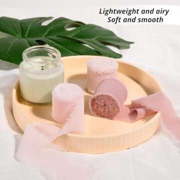 HTVRONT Chiffon Silk Ribbon 1.5" x 7Yd Soft Handmade Fringe Frayed Edged Baby Shower Bridal Bouquets Wedding Invitation Decor (Cream & Pink)