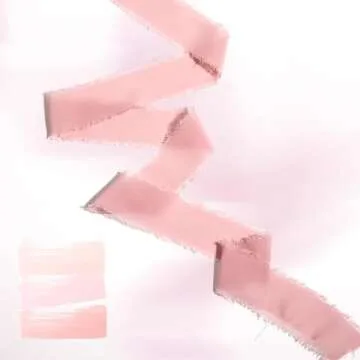 HTVRONT Chiffon Silk Ribbon 1.5" x 7Yd Soft Handmade Fringe Frayed Edged Baby Shower Bridal Bouquets Wedding Invitation Decor (Cream & Pink)