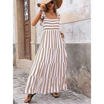 PRETTYGARDEN Women Dresses 2025 Summer Striped Sleeveless Maxi Dress Casual Spaghetti Strap Tiered F...