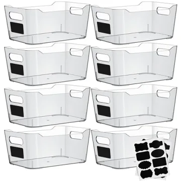 Clear Plastic Storage Bins with Labels for Home & Kitchen Organization