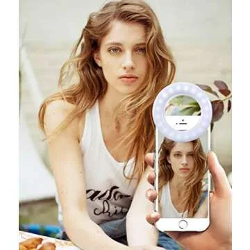 Selfie Ring Light, Oternal Selfie Light Rechargeable Portable Clip-on Selfie Fill Ring Light for iPhone Android Smart Phone Photography, Camera Video, Girl Makes up (White A)