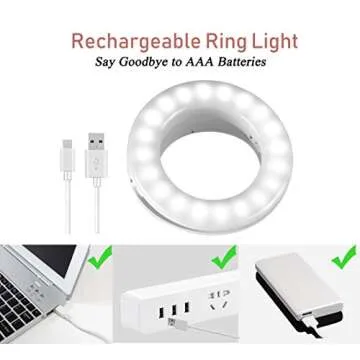 Selfie Ring Light, Oternal Selfie Light Rechargeable Portable Clip-on Selfie Fill Ring Light for iPhone Android Smart Phone Photography, Camera Video, Girl Makes up (White A)
