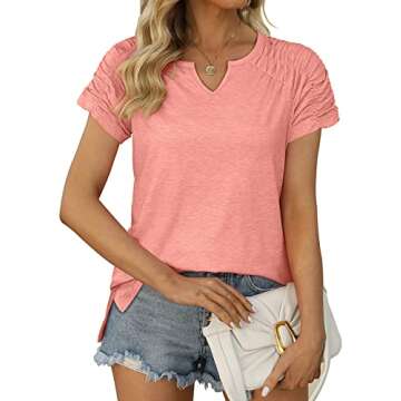 Spring Tops Womens 2024 Summer Shirts for Women Trendy V Neck Tee Shirts Dry Fit M