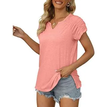 Spring Tops Womens 2024 Summer Shirts for Women Trendy V Neck Tee Shirts Dry Fit M