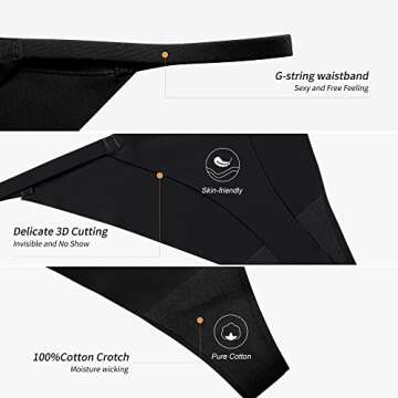 DEANGELMON G-string Thongs for Women Panties No Show Thong Seamless Underwear Low Rise Comfortable Microfiber Workout Pack (5P8,S)