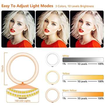 12" Selfie Ring Light with Tripod Stand 72" Tall & Mini Desktop Tripod, PEYOU Ring Light Tripod with...
