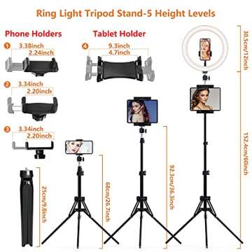 12" Selfie Ring Light with Tripod Stand 72" Tall & Mini Desktop Tripod, PEYOU Ring Light Tripod with 4 Phone Tablet Holders & Shutter for YouTube/Makeup/TikTok/Photography, Compatible with iPhone iPad