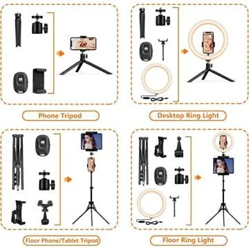 12" Selfie Ring Light with Tripod Stand 72" Tall & Mini Desktop Tripod, PEYOU Ring Light Tripod with 4 Phone Tablet Holders & Shutter for YouTube/Makeup/TikTok/Photography, Compatible with iPhone iPad
