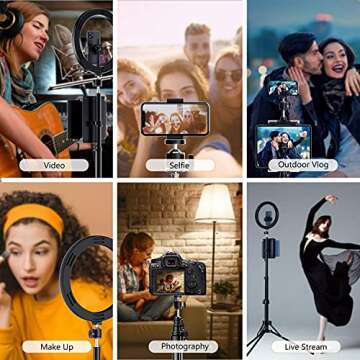 12" Selfie Ring Light with Tripod Stand 72" Tall & Mini Desktop Tripod, PEYOU Ring Light Tripod with 4 Phone Tablet Holders & Shutter for YouTube/Makeup/TikTok/Photography, Compatible with iPhone iPad