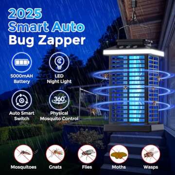 Bug Zapper Outdoor, 2025 Upgraded Mosquito Zapper 2 in 1 Rechargeable Bug Zapper Outdoor with 5000mA...
