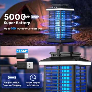 2025 Upgraded Bug Zapper with Rechargeable Battery & LED