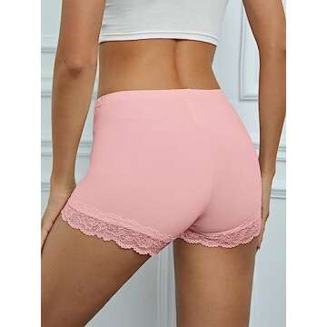 MakeMeChic Women's Lace Trim Seamless Biker Shorts Short Leggings Undershorts Light Pink Tall M