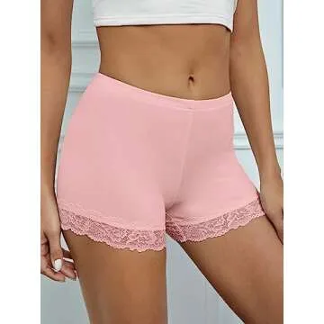 MakeMeChic Women's Lace Trim Seamless Biker Shorts Short Leggings Undershorts Light Pink Tall M