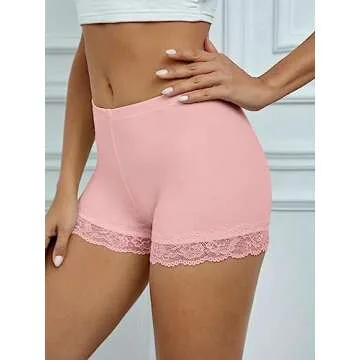 MakeMeChic Women's Lace Trim Seamless Biker Shorts Short Leggings Undershorts Light Pink Tall M