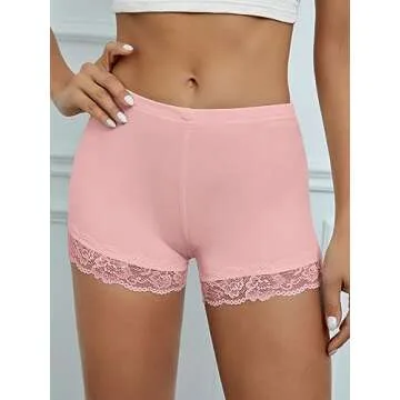 MakeMeChic Women's Lace Trim Seamless Biker Shorts Short Leggings Undershorts Light Pink Tall M