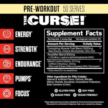 JNX SPORTS The Curse! Pre Workout Powder - Pina Colada 50 Servings | Preworkout: Boost Strength, Ene...