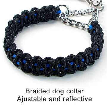 HIPIPET Braided Dog Leash and Collar Set Highly Reflective Explosion-Proof Rope Chain for Large and Medium Dogs (Black and Blue, XL)