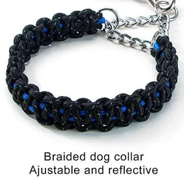HIPIPET Braided Dog Leash and Collar Set Highly Reflective Explosion-Proof Rope Chain for Large and Medium Dogs (Black and Blue, XL)