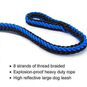 HIPIPET Braided Dog Leash and Collar Set Highly Reflective Explosion-Proof Rope Chain for Large and Medium Dogs (Black and Blue, XL)