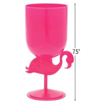 Fun Express Bulk Set of 12 Plastic Flamingo Goblet Cups, Each holds 14 oz, BPA Free Plastic, Tropica...