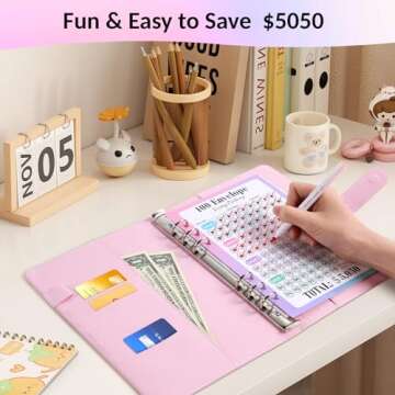 Sooez 100 Envelopes Money Saving Challenge, A5 Savings Challenge Book to Save $5,050, Money Saving B...