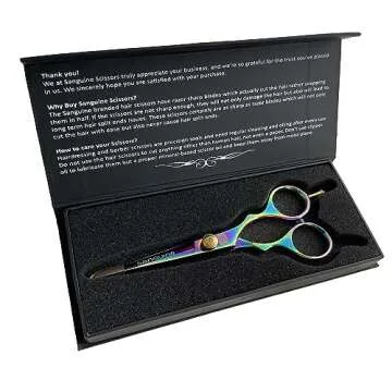 Hair Scissors for all Hair Types, 5.5 inch, Presentation Case & Tip Protector. Suitable for Hairdressers, Barbers, Professionals, Personal Use and for Beard or Moustache Trimming. Titanium