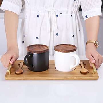 Buy KKC HOME ACCENTS Ceramic Mug Set with Bamboo Tray
