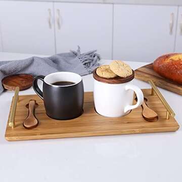 Buy KKC HOME ACCENTS Ceramic Mug Set with Bamboo Tray