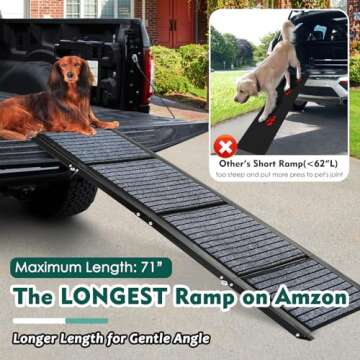Longest 71" Dog Car Ramps Large Dogs,Foldable Dog SUV & Truck Ramp with Non-Slip Rug Surface,Pet Ram...