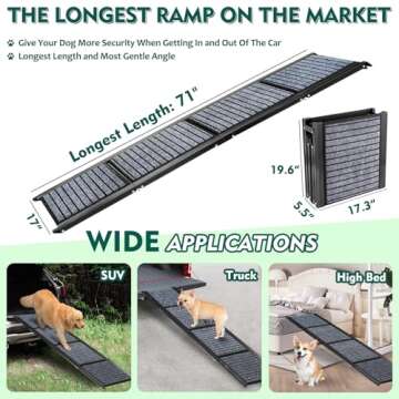Longest 71" Dog Car Ramps Large Dogs,Foldable Dog SUV & Truck Ramp with Non-Slip Rug Surface,Pet Ramp Stairs for Outdoor Steps,Extra Long Dog Ramps for Medium & Large Dogs Get Into a Car, SUV & Truck
