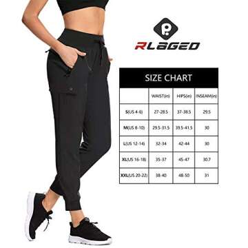 RlaGed Women’s Cargo Hiking Pants Lightweight Joggers Quick Dry Water Resistant Outdoor Fishing UPF 50+ Sweatpants with Zipper Pockets Black l