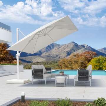 PURPLE LEAF 10 FT Patio Umbrella White Cantilever Umbrella Aluminum Square Outdoor Offset Umbrella H...