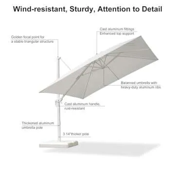 PURPLE LEAF 10 FT Patio Umbrella White Cantilever Umbrella Aluminum Square Outdoor Offset Umbrella Hanging Windproof with 360° Rotation for Garden Deck Pool, White