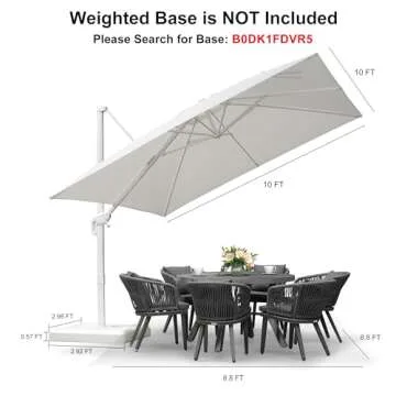 PURPLE LEAF 10 FT Patio Umbrella White Cantilever Umbrella Aluminum Square Outdoor Offset Umbrella Hanging Windproof with 360° Rotation for Garden Deck Pool, White