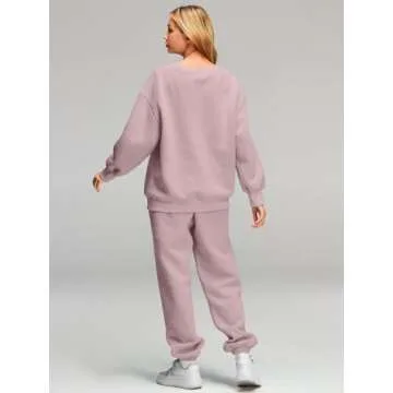 AUTOMET Sweatsuits for Women Set 2 Piece Outfits Oversized Sweatshirt Fall Outfits 2025 Lounge Sets Pullover Casual Trendy Y2k Clothing Sweatpants with Pockets DarkPink M
