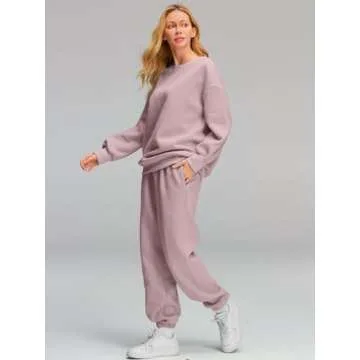 AUTOMET Sweatsuits for Women Set 2 Piece Outfits Oversized Sweatshirt Fall Outfits 2025 Lounge Sets Pullover Casual Trendy Y2k Clothing Sweatpants with Pockets DarkPink M