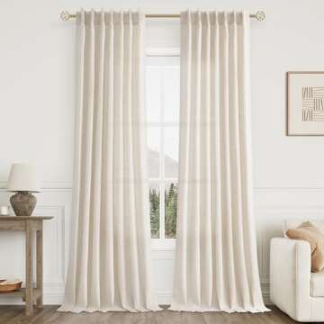 Natural Cream Pinch Pleated Linen Curtains 105 Inches Long for Living Room Pinch Pleat Hooks for Track Back Tab Light Filtering Boho Farmhouse Semi Sheer 105 Inch Curtain for Dining Room Bedroom