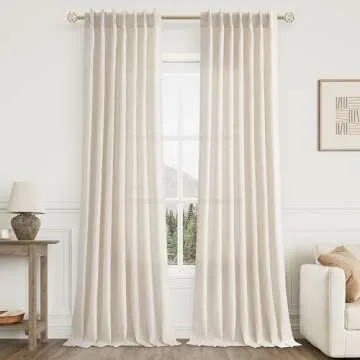 Natural Cream Pinch Pleated Linen Curtains 105 Inches Long for Living Room Pinch Pleat Hooks for Track Back Tab Light Filtering Boho Farmhouse Semi Sheer 105 Inch Curtain for Dining Room Bedroom