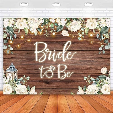 Sensfun Bride to Be Bridal Shower Backdrop Rustic White Flowers Brown Wooden Wall Engagement Party D...