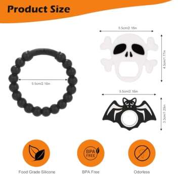 Halloween Baby Teething Ring Toys – Skull & Bat Silicone Teethers for Newborns, Infants & Toddlers...