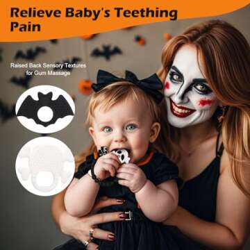 Halloween Baby Teething Ring Toys – Skull & Bat Silicone Teethers for Newborns, Infants & Toddlers – Sensory Chew Bracelet for Teething Relief – Perfect Baby’s First Halloween Basket Stuffers