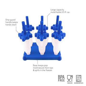 Tovolo, Drip-Guard Handle, 2.5 Ounce, Set of 6 Ice Pop Molds Rocket Popsicle Makers with Reusable Sticks, Mess Frozen Treats, Dishwasher Safe & BPA-Free, Blue