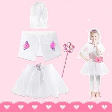 Jeowoqao Little Girls Dress up Costume Princess Dress up Trunk, Pop Star, Fairy, Princess, Bride Costumes Outfits 21pcs for Little Girls Age from 3 4 5