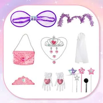 Jeowoqao Little Girls Dress up Costume Princess Dress up Trunk, Pop Star, Fairy, Princess, Bride Costumes Outfits 21pcs for Little Girls Age from 3 4 5