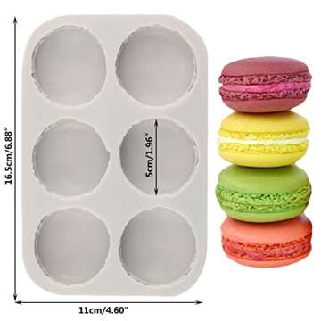 Sijiangmold 6-Cavity 3D Macaron Hamburger Silicone Molds Macaron Fondant Mold For Cake Decorating Cu...