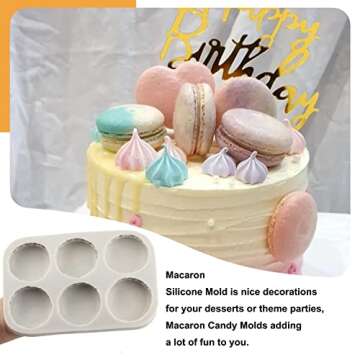 Sijiangmold 6-Cavity 3D Macaron Hamburger Silicone Molds Macaron Fondant Mold For Cake Decorating Cupcake Topper Chocolate Candy Gum Paste
