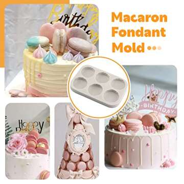 Sijiangmold 6-Cavity 3D Macaron Hamburger Silicone Molds Macaron Fondant Mold For Cake Decorating Cupcake Topper Chocolate Candy Gum Paste