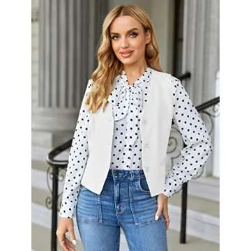 GAMISOTE Women Buttons Vest Crop Vintage Sleeveless V Neck Casual Chiffon Waistcoat White