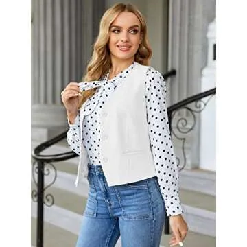 GAMISOTE Women Buttons Vest Crop Vintage Sleeveless V Neck Casual Chiffon Waistcoat White