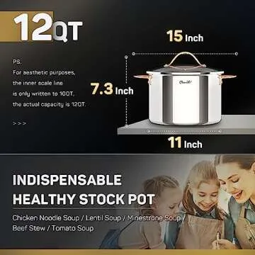 Ciwete Stock Pot 12 Quart, 18/10 Tri-Ply Stainless Steel All Clad Stock Pot with Lid, Seamless 12 QT Soup Pot with Copper Handle, Healthy Stockpots, Induction, Oven, Gas and Dishwasher Safe